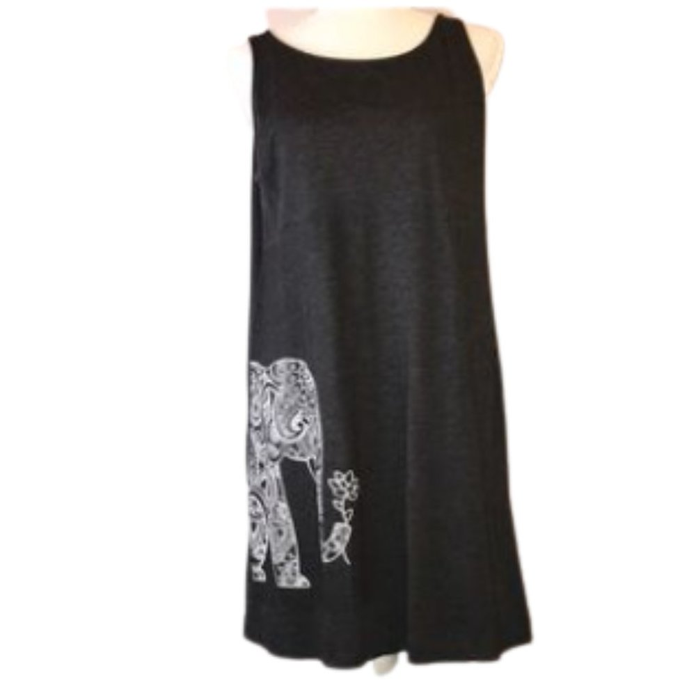 Airwaves dark gray sleeveless dress with elephant detail women’s  size m NWOT
